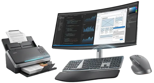 Monitors, keyboards, mice and scanners